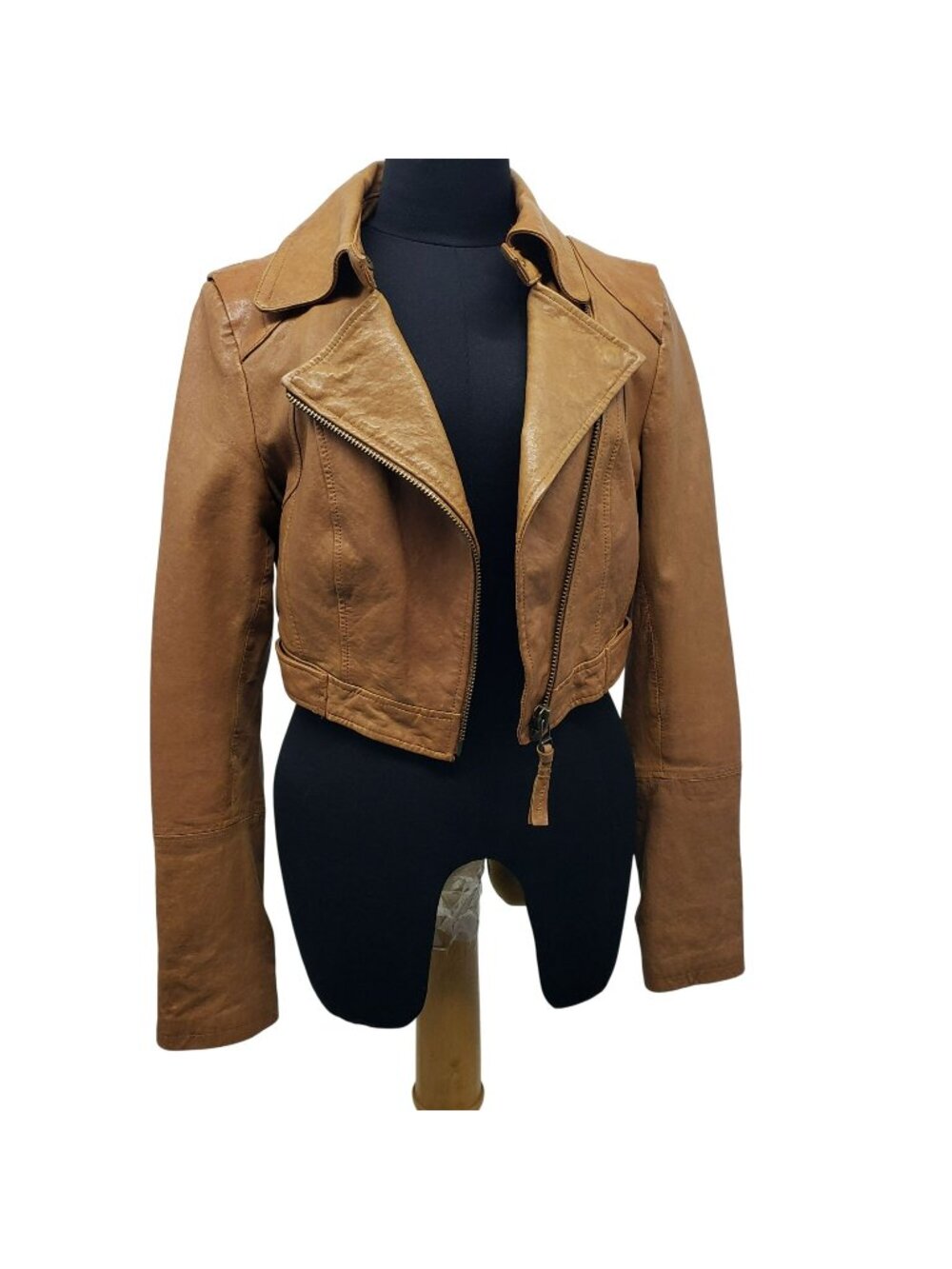 Aritzia Mackage Kenya Brown Lamb Leather Jacket Cropped Asymmetrical Moto Y2K